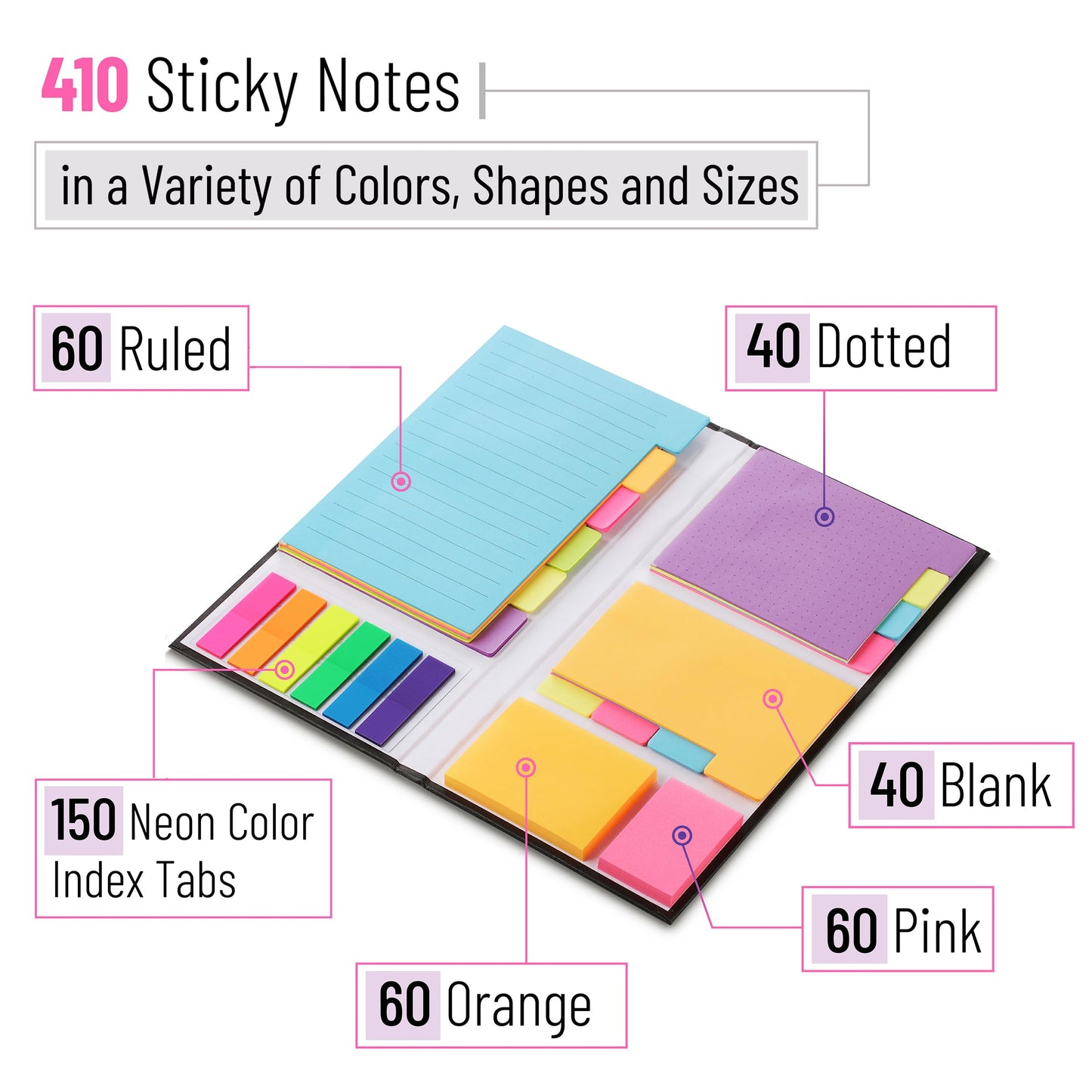 Mr. Pen- Sticky Notes Set, 410 Pack, Ruled, Dotted & Blank Notes with 150 Index Tabs, Divider Sticky Pads for Bible Study, Office, School, Planning, Journaling & Organization