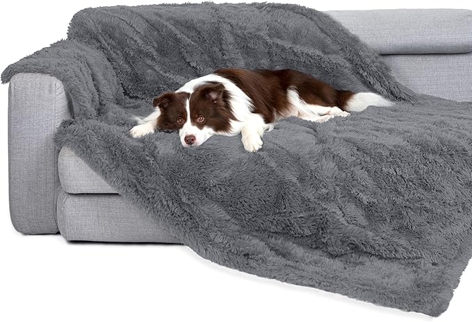 gogobunny Waterproof Dog Blanket for Couch & Furniture Protection - Super Soft Reversible Throw for Large Dogs & Cats, Calming Washable Fur & Sherpa Pet Blanket (25x35 Inch, Stone)