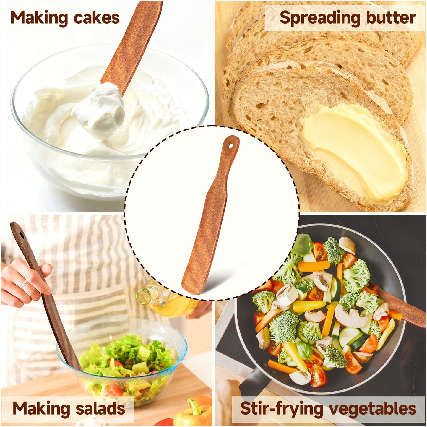 2Pcs Acacia Wood Skinny Spurtle Set - Skinny Stirring Rods for Sourdough Starter, Mixing & Scraping Dough - with Hanging Holes for Easy Storage (Natural wood color)