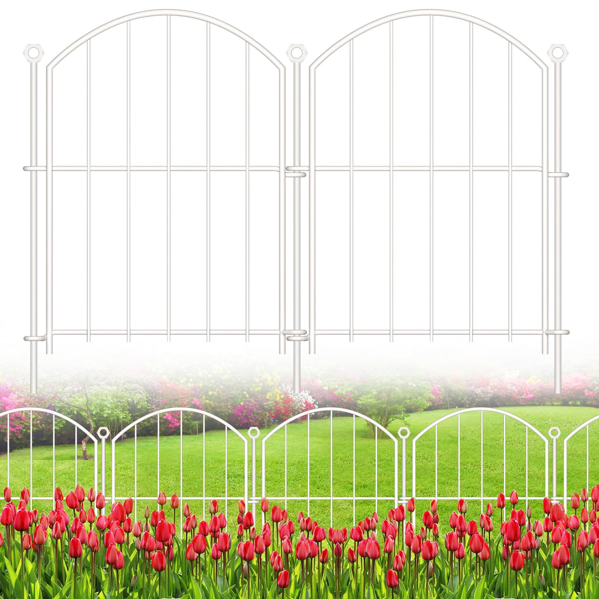 Decorative Garden Fence, 32in (H) x 12ft(L) No Dig Fence with Gate