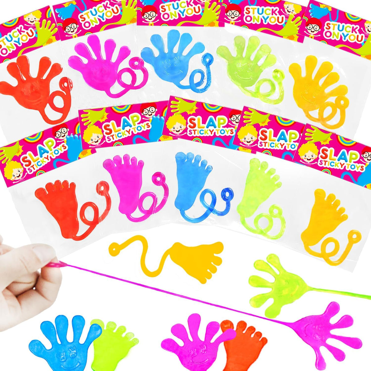 Bulk Toys Gifts for Kids Prizes (60 PCS), Christmas Large Sticky Hands & Feet Party Favors Supplies for Toddlers, Classroom Birthday Pinata Goodie Bag Stocking Stuffer Fillers Treats for Boys Girls