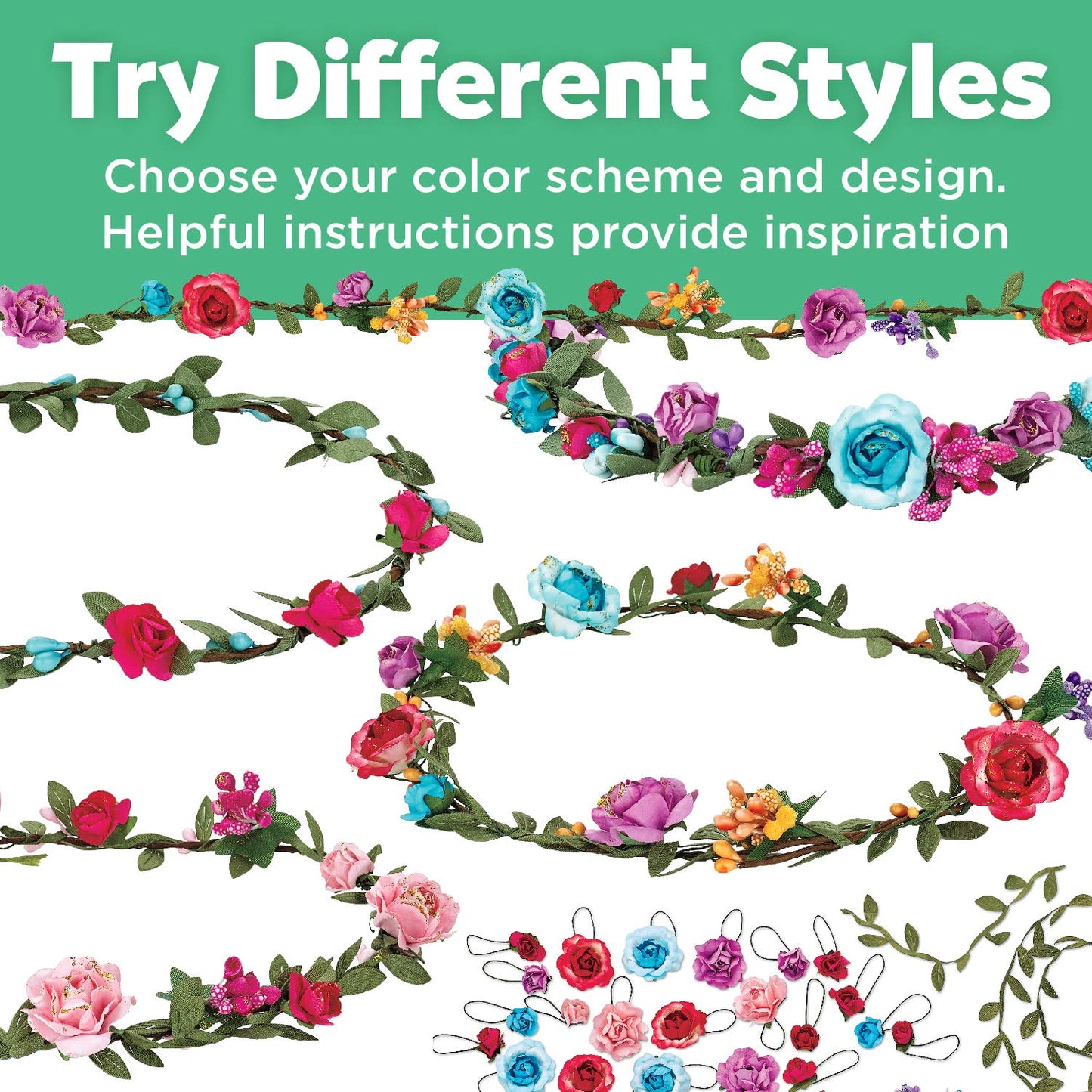 Creativity for Kids Flower Crowns Craft Kit - Create 4 Hair Accessories & Spring Crafts (Ages 7+)