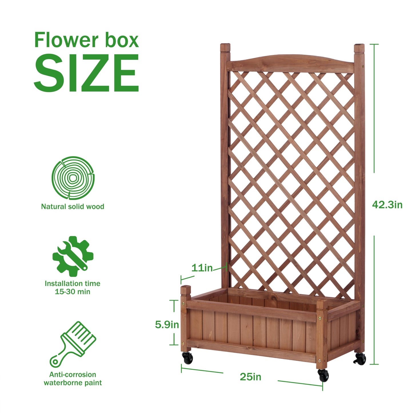 Wood-Natrl Raised Garden Bed with Trellies 2 Pack, Outdoor Wooden Planter Box & Plant Stand with Climbing Racks