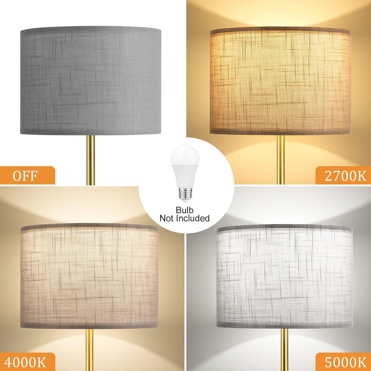 Ambimall 60'' Modern Floor Lamp with Shade, Tall Lamps for Living Room, Bedroom, Office, Dining Room, Linen Grey Shade with Brushed Gold Pole(Without Bulb)