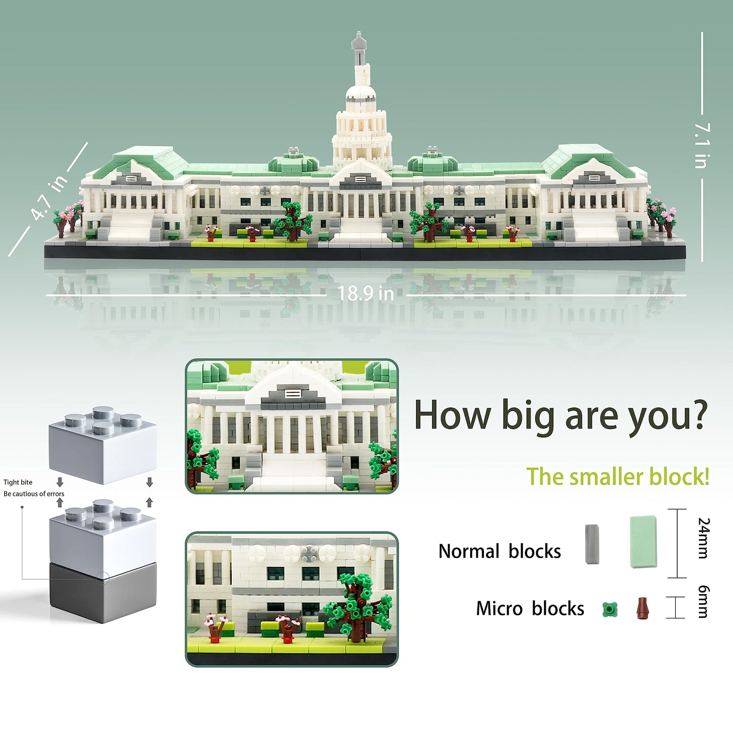 KLMEi United States Capitol Building Set for Adults, Architecture Sets, Famous Landmark Tiny Bricks Collection Kit, Presents for Teens Age of 14+ 3630 PCS