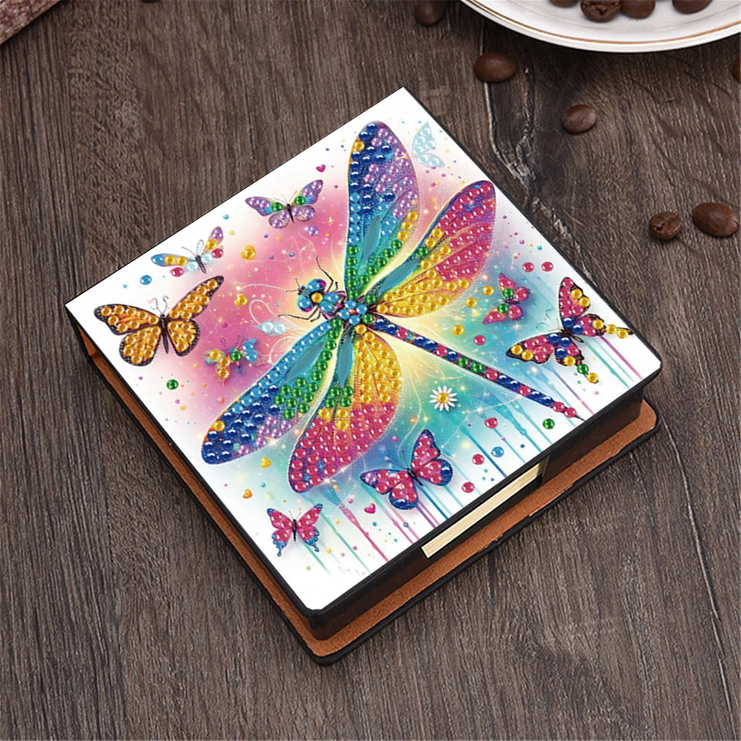 POETRYDRAW 5D DIY Diamond Art Painting Notecard Box Dragonfly– Memo Pad Sticky Note Holder with 160 Sheets, Gem Art Notecard Organizer for Adults