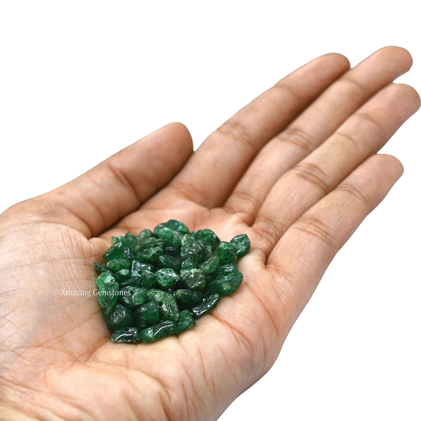 Green Aventurine Pre Drilled Crystal Crushed Chips Beads for Bracelets Making, DIY Handmade Natural Healing Crystals (25 Inch Strand)