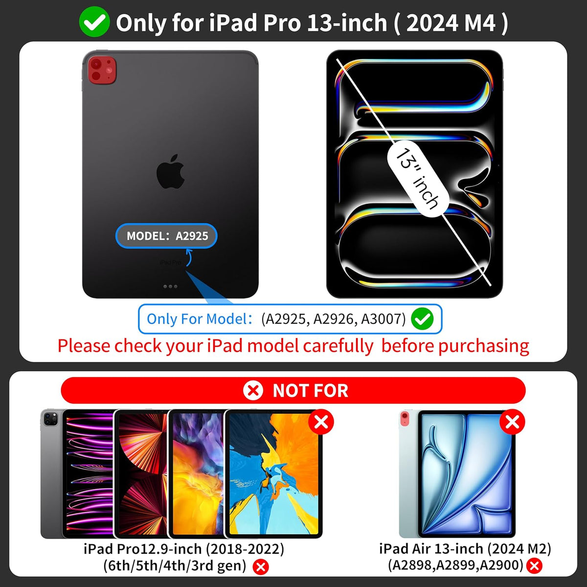 iPad Pro 13 Inch Case 2024 with Keyboard, Magnetic Detachable Keyboard Case for iPad Pro 13 Inch (M4, 2024) with 7 Colors Backlight, Multi-Touch Trackpad, Portrait/Landscape Mode (Black)
