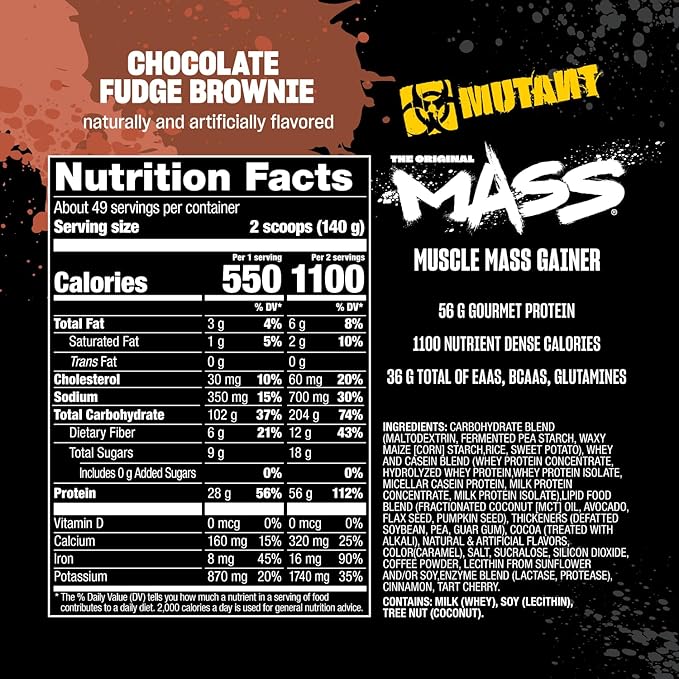 Mutant Mass Weight Gainer Protein Powder – Build Muscle Size and Strength with 1100 Calories (Chocolate Fudge Brownie, 15 Pound (Pack of 1))