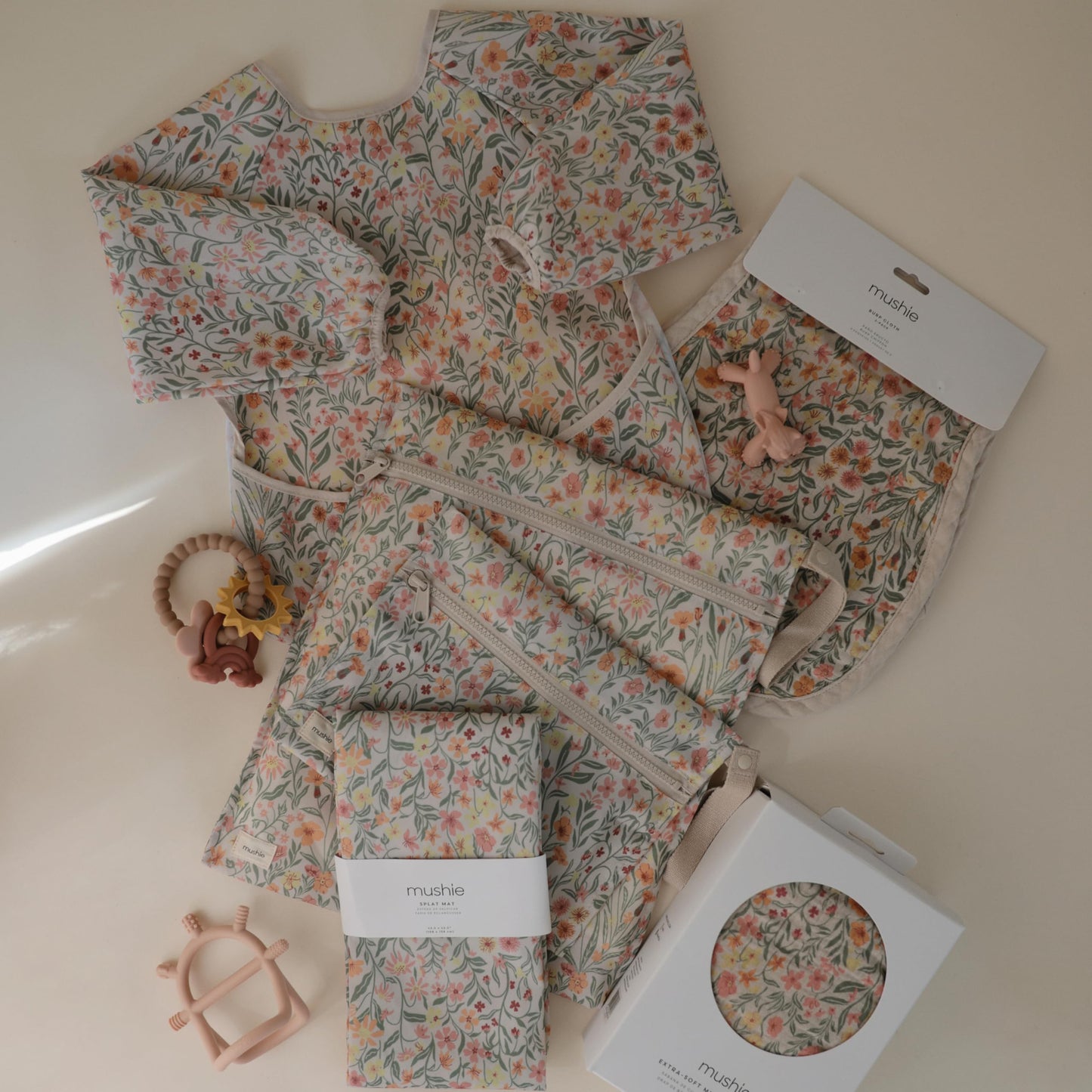 mushie Baby Splat Mat 42.5x42.5 Inch (Pastel Blooms) | Water Resistant for Under High Chair and Infant Play