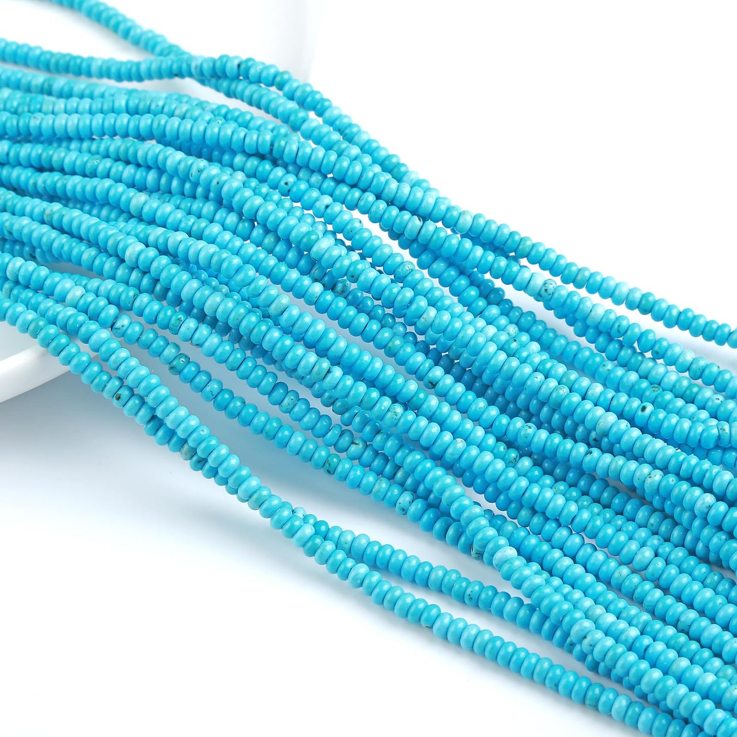150PCS 2x4mm Natural Blue Turquoise Stone Rondelle Beads Abacus Disk Stone Beads Round Loose Spacer Gemstone Beads for DIY Bracelet Necklace Jewelry Making