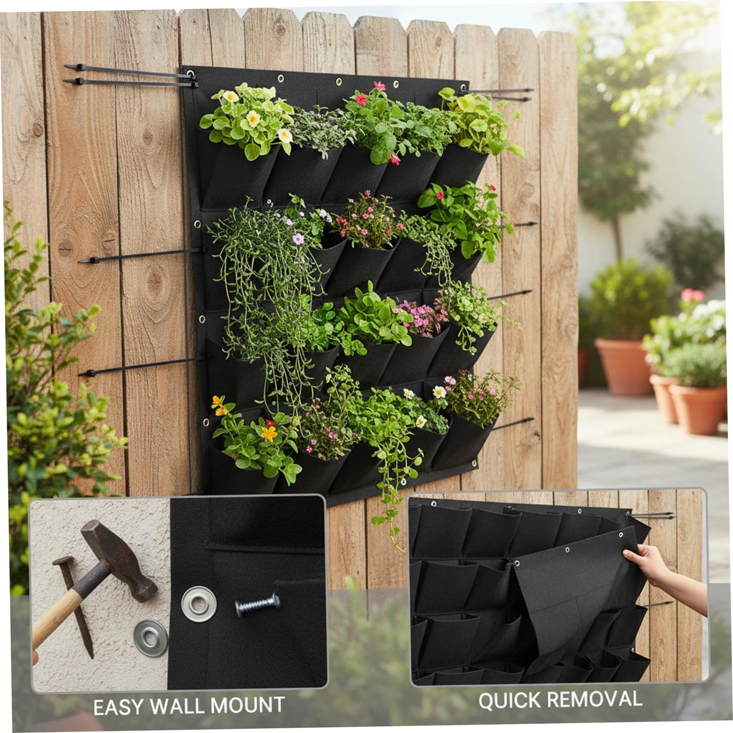 BeVistoso Vertical Planter, Vertical Garden Planter with 36 Pockets, Living Wall for Indoor Outdoor Use, Thick Non-Woven Fabric Planting Bag (Black, 39.4"x39.4")