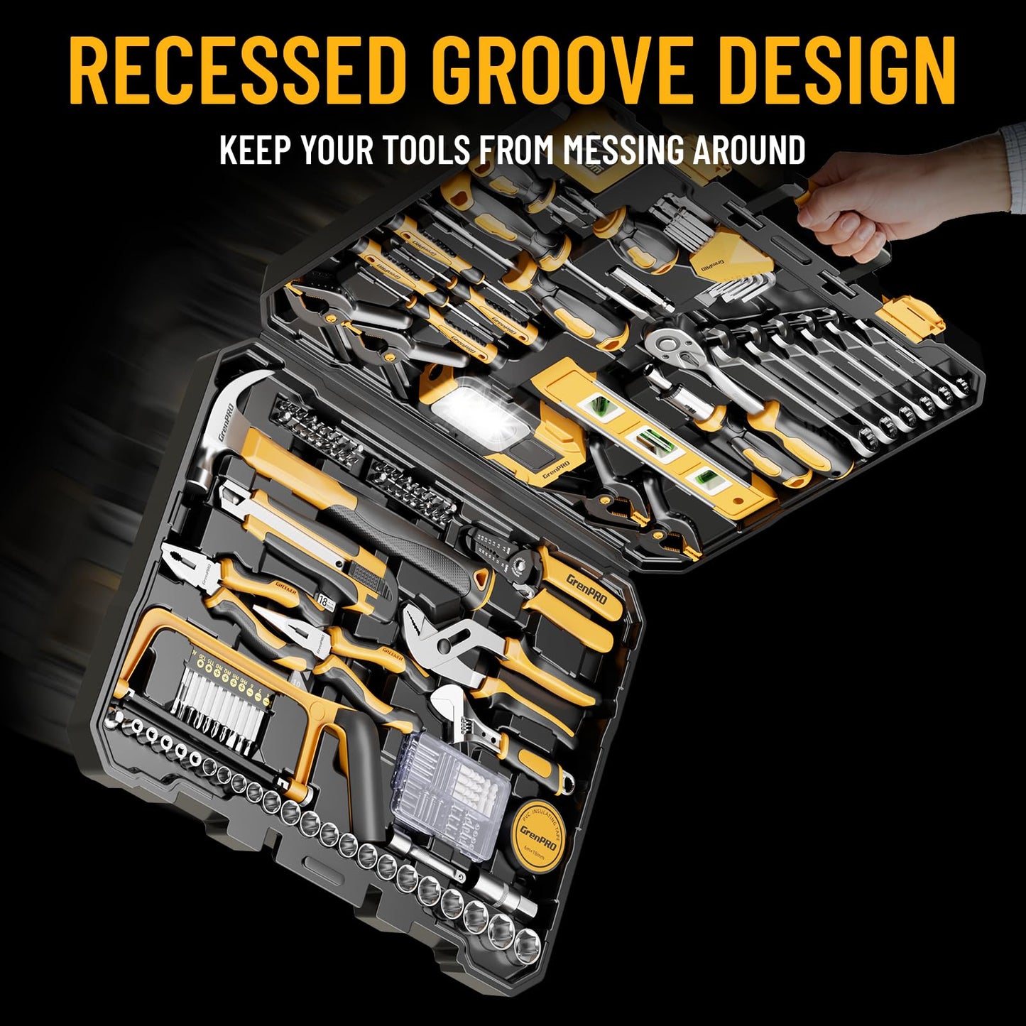 GRENPRO 239PCS Tool Set Tool Kit For Home, Basic Household Automotive Motorcycle Car Tool Kits, Portable Plastic Mechanics Tools Boxes Sets With Organizers And Storage Case For Men Women All Purpose