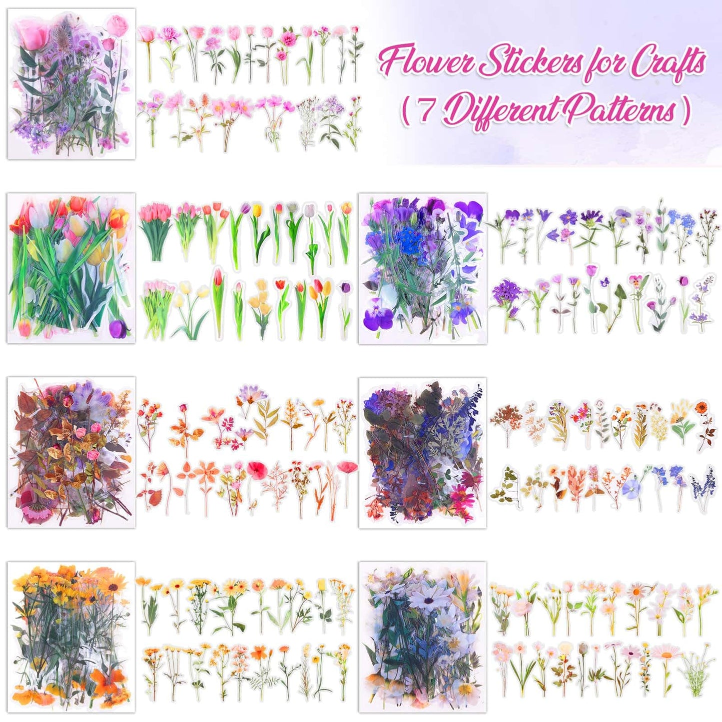 401Pcs Transparent Flower and Butterfly Stickers, Clear Floral Scrapbook Stickers Supplies for Journal Planner Notebook Resin Card Making Laptop Cell Phone Decorating