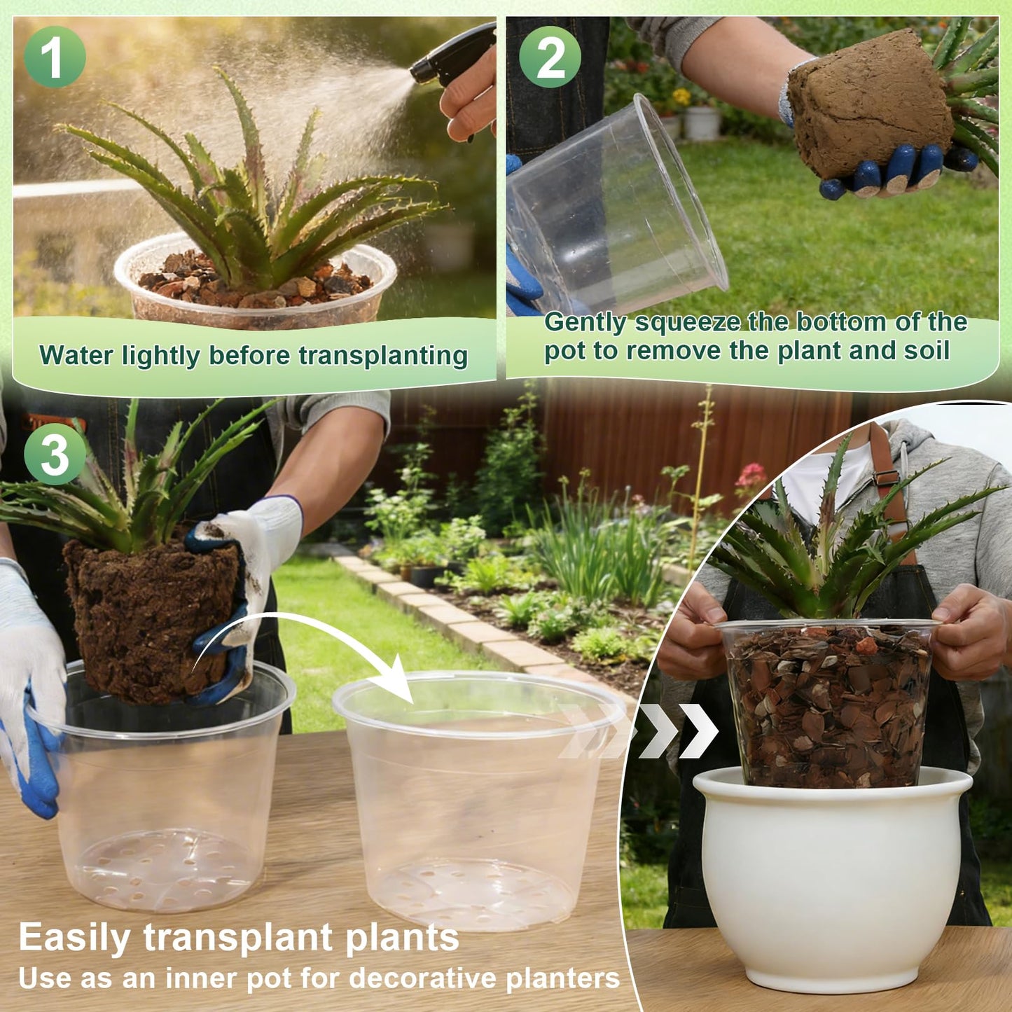 GUGEMEI 12 Inch Clear Nursery Pots with Drainage Holes, 4 Pack Flexible Large Plant Pots for Plants, Plastic Clear Nursery Pots for Seedling, Shrubs, Herbs, Flowers, Vegetables