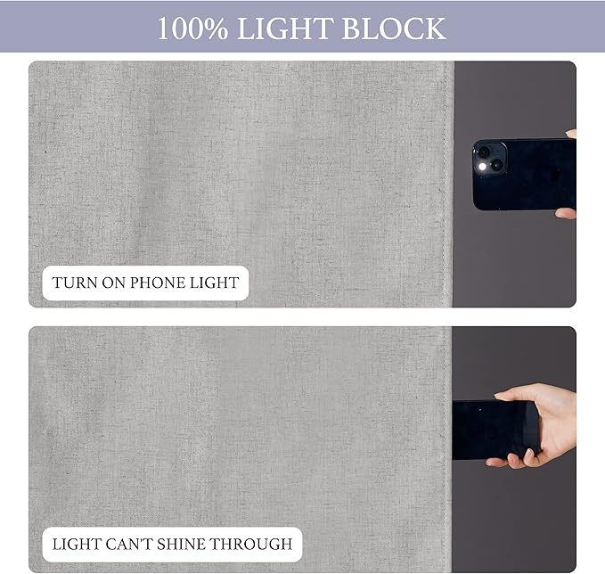 RYB HOME Kitchen Door Curtains 40 inch Length, 100% Blackout Natural Linen Blended Skylight/Patio/Glass/French Door Window Decor Privacy Shades, W26 x L40 inch, Concrete Grey, 1 Panel