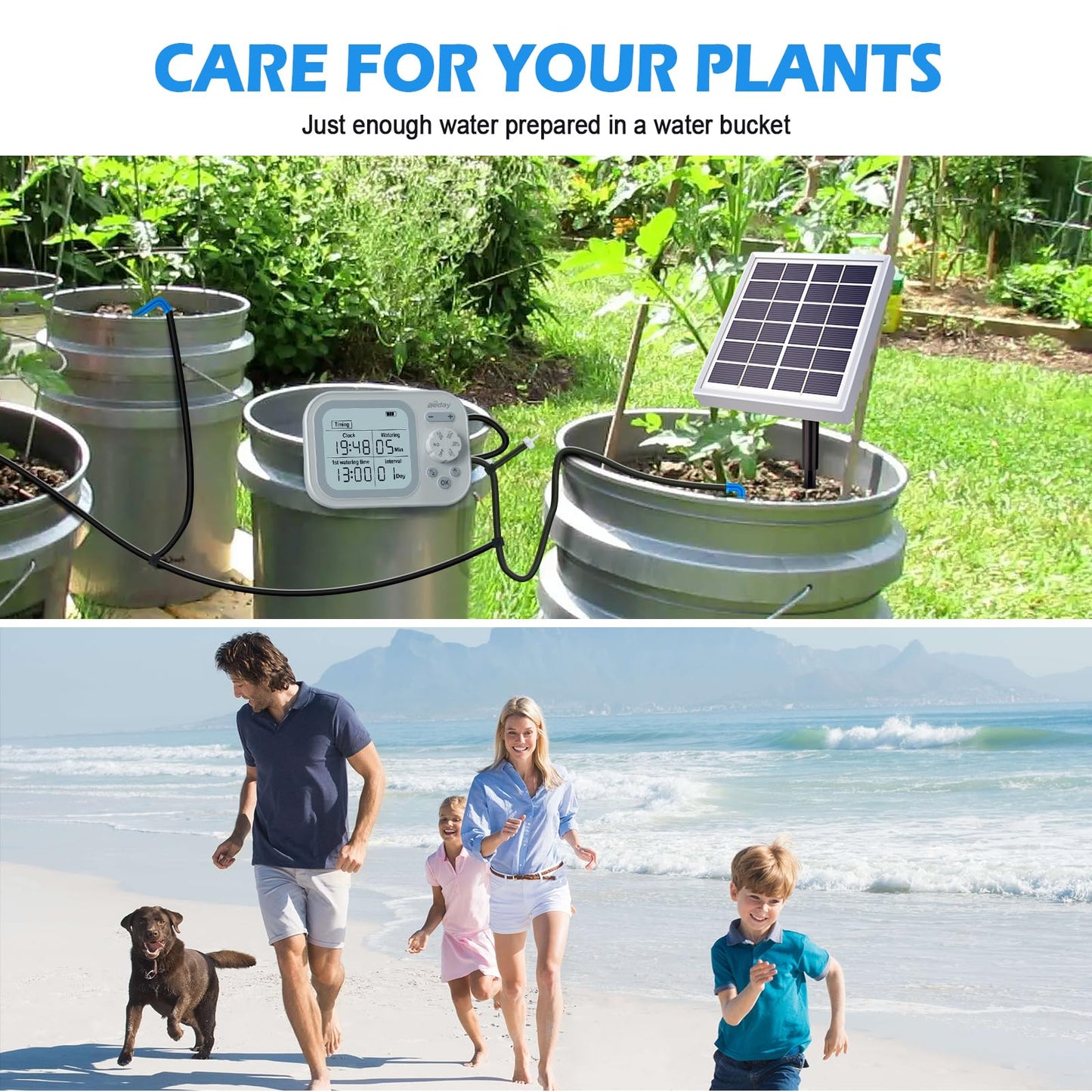 Solar Drip Irrigation System Outdoor, IP67 Waterproof Automatic Plant Watering System with Solar Panel & Timer, DIY Garden Irrigation Kit for 15 Potted Plants, Vegetable Garden & Raised Bed