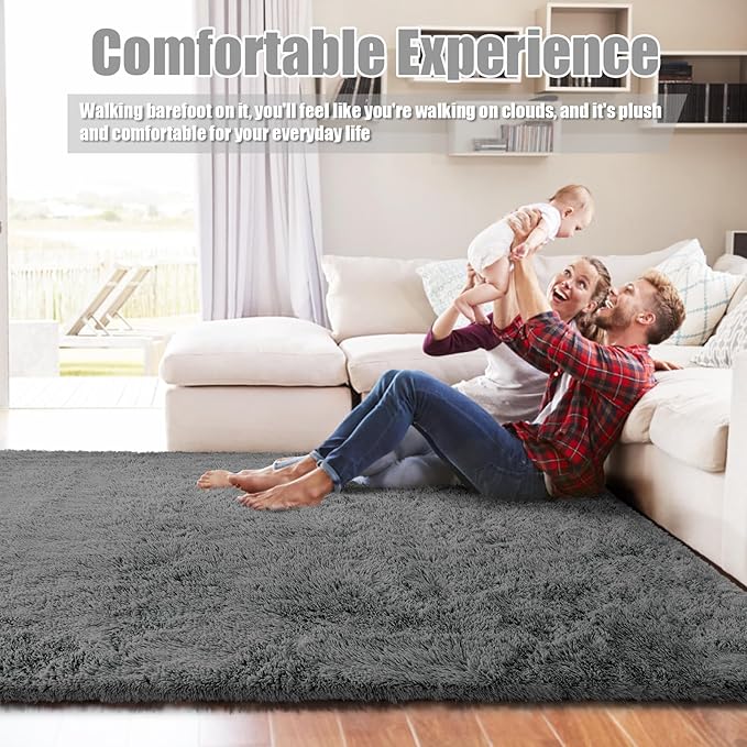 6x9 Fluffy Area Rug for Living Room,Shag Area Rugs for Bedroom,Deep Grey Soft Fuzzy Rug Non-Shedding Indoor Plush Carpet for Kids Bedroom Nursery Dorm Home Decor