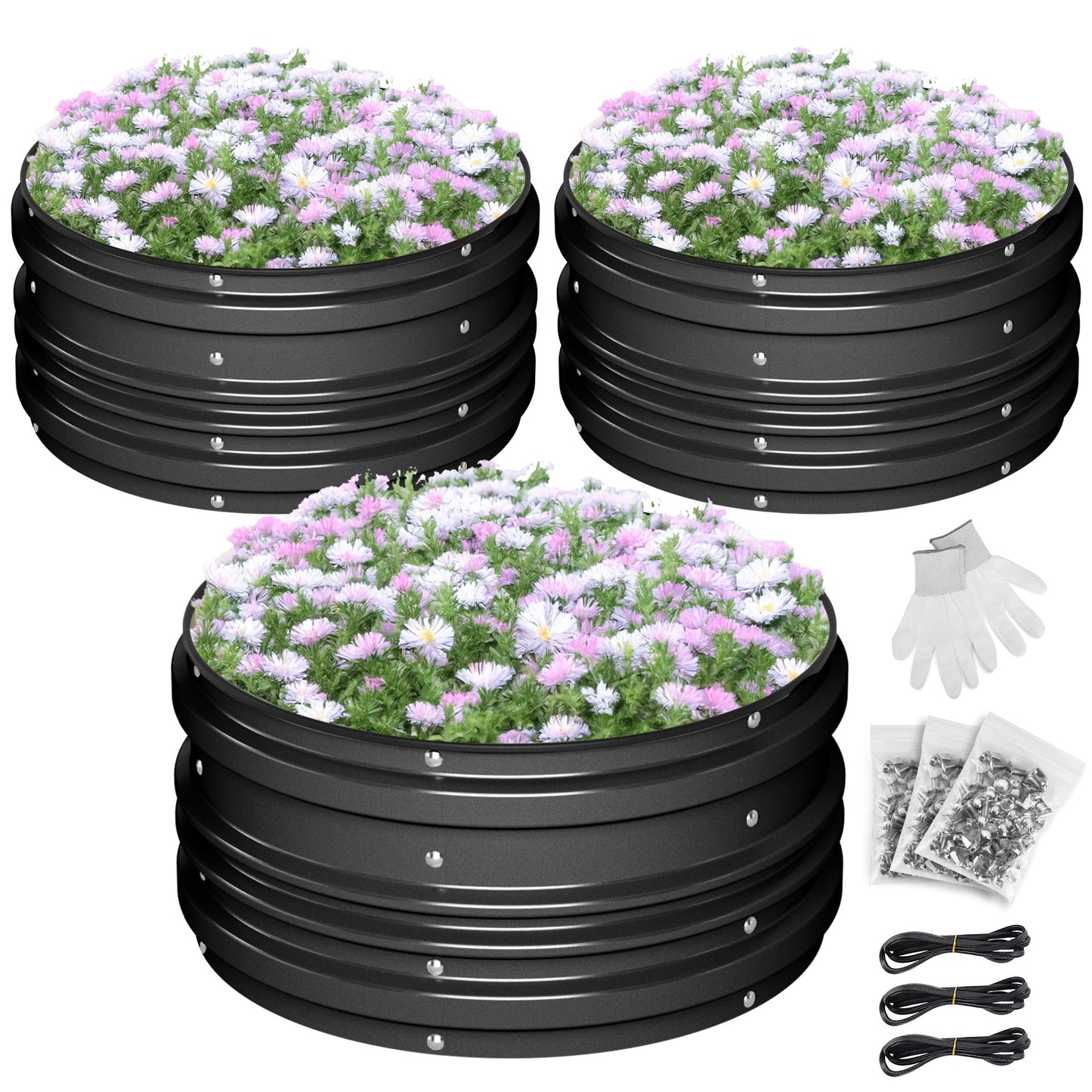 WORKPRO 3PK 2x2x1ft Outdoor Galvanized Raised Garden Bed Kit, Rust & Corrosion Protection, Easy Assembly, Safe Edge, Ideal for Vegetables & Flowers, Black