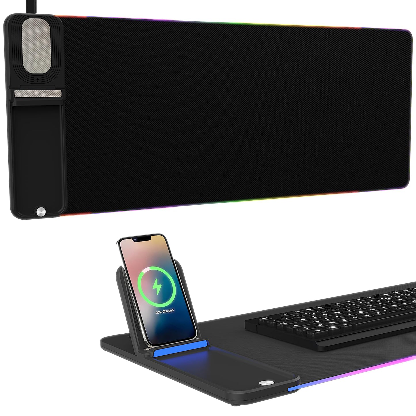 Gifts for Mom Dad &Friends,Wireless Phone Charger with Mouse Pad,RGB Gaming Mouse Pad with Phone Holder, 15W Fast Wireless Charging Desk Mat with Ultra-Smooth Surface for MacBook PC Laptop Computer