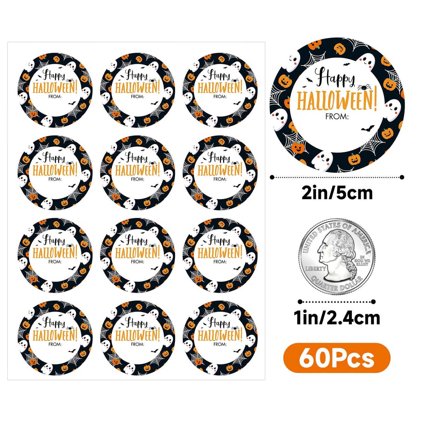 Anwyll 50 Pcs Halloween Tags with String + 60Pcs Halloween Name Gift Tags Stickers
