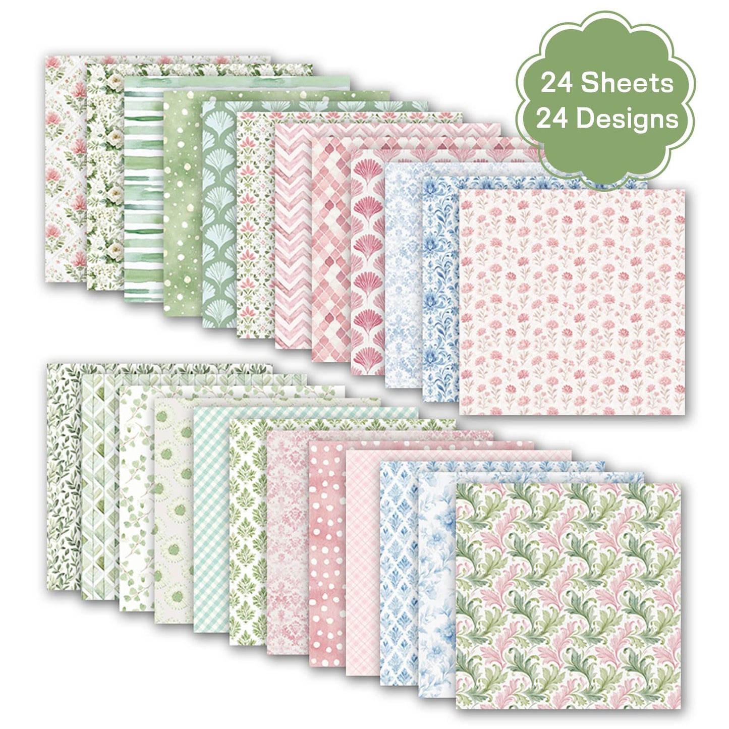 Scrapbook Paper Boho Patterned Paper for Scrapbooking, Double Sided Floral Decorative Craft Papers, MIATTCLD 24 Sheets Scrapbook Background Papers for Photo Album Journal Decor (Pink, 12x12 IN)