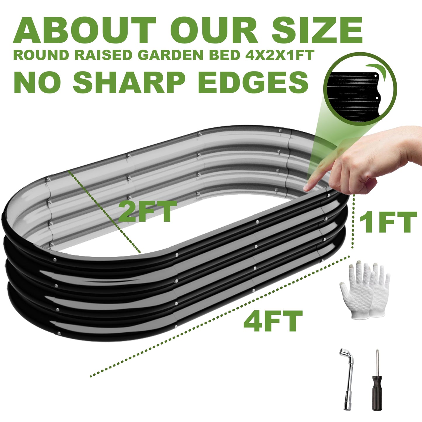 ATRANURE 2Pcs 4X2X1ft Oval Raised Garden Bed Kit,Galvanized Raised Garden Beds Outdoor, Metal Planter Box Steel Kit Flower Herb,Vegetables..Black