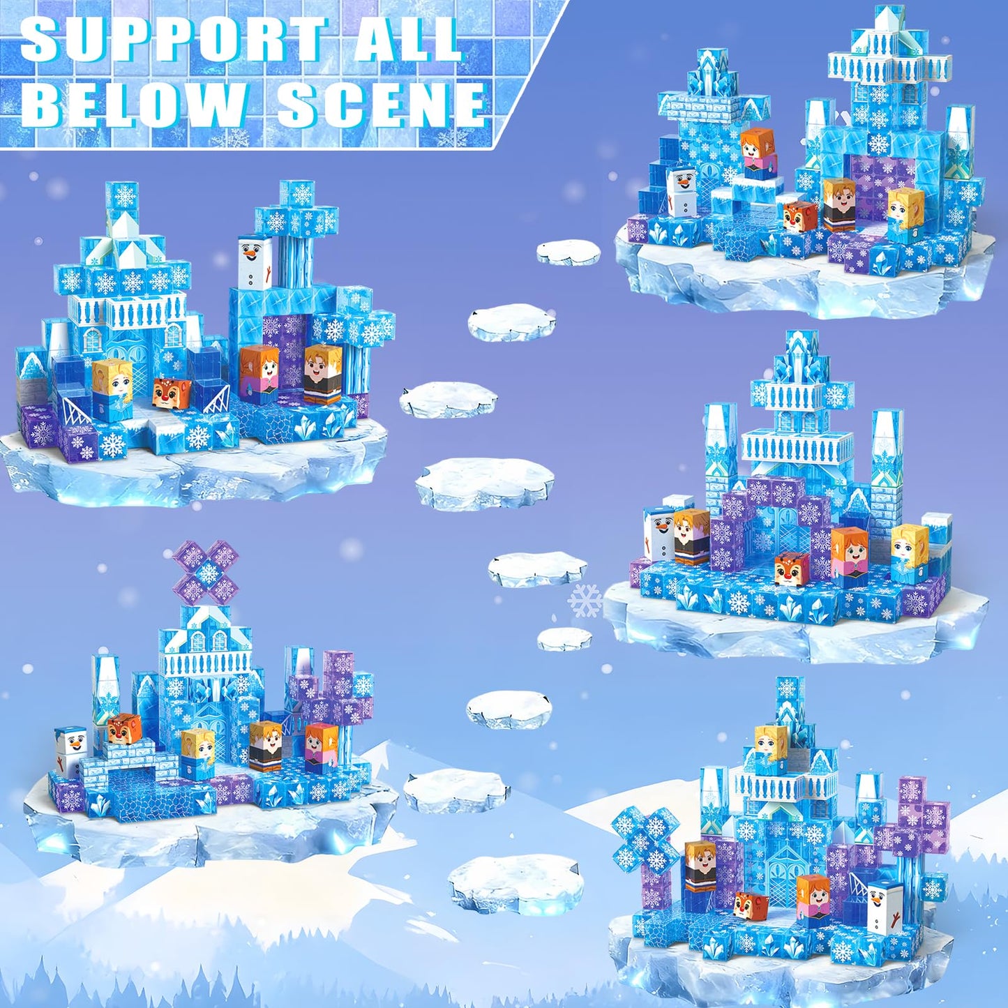 SSAWER Magnetic Blocks, 150PCS Magnetic Building Blocks, Stacking Magnets for Kids, Sensory Toy for STEM Constructions Magnet Blocks for Girls Age 3+, Christmas Birthday Gifts (Snow Castle)