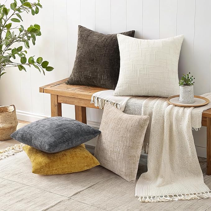 decorUhome Dark Brown Chenille Throw Pillow Covers 20x20 Set of 2 Thick Textured Slubby Couch Pillow Covers Farmhouse Accent Modern Neutral Decorative Pillow Cases for Bed Sofa Living Room