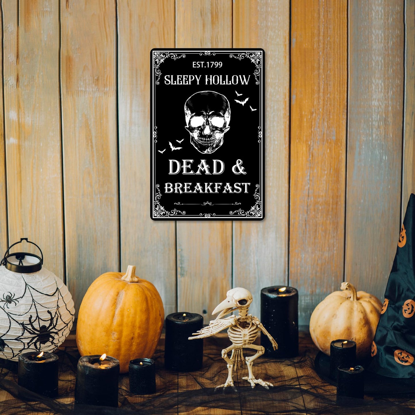 Dead And Breakfast Tin Sign Halloween Metal Signs Autumn Wall Decor Witch Ghost Pumpkin Decor Signs For Home Kitchen Cafe 8x12 Inch