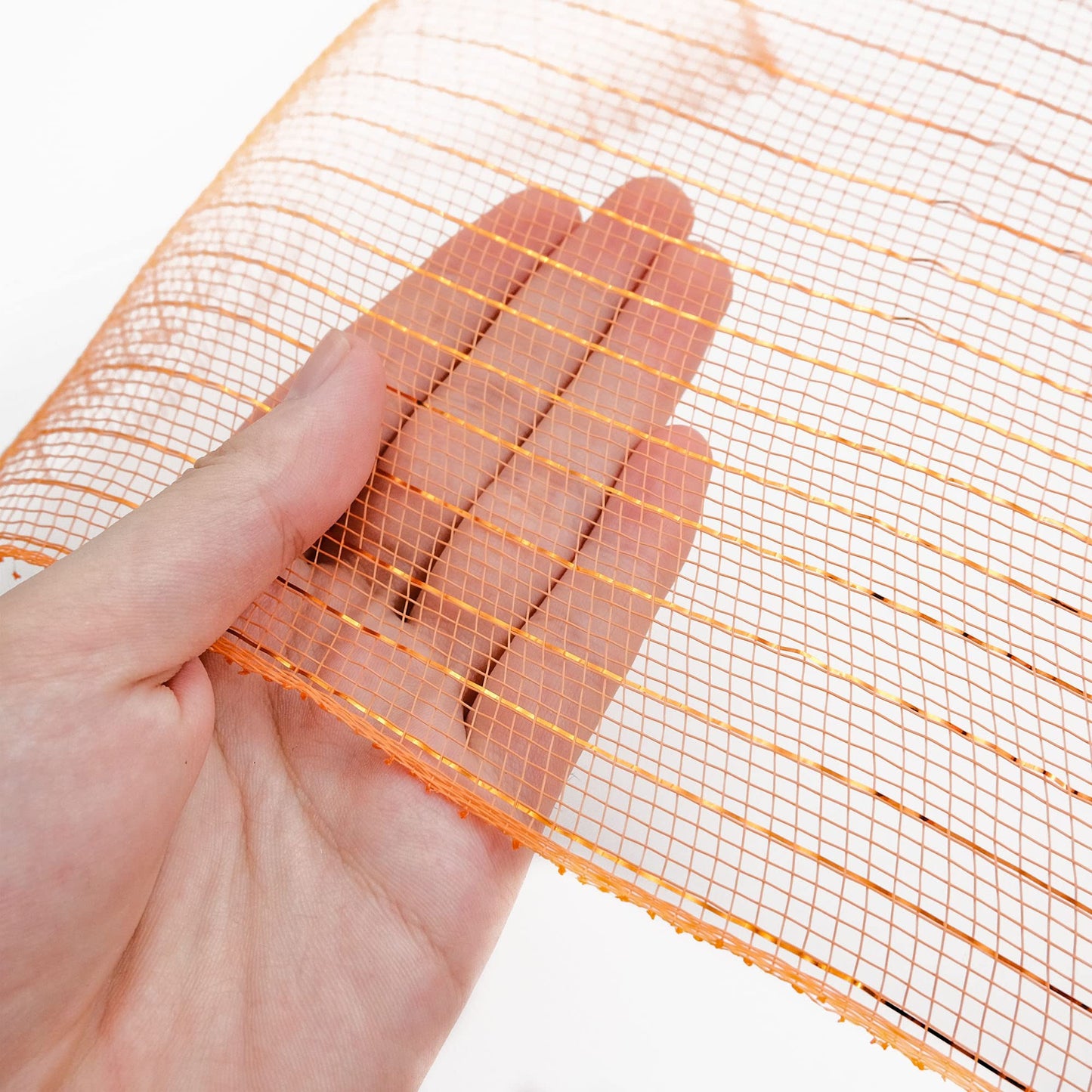 GouZaak 2 Rolls Orange Deco Mesh Ribbon 10 in x 30 ft,Basic Metallic Poly Mesh Ribbon Rolls for DIY Wreath Supplies Christmas Tree Halloween Decoration