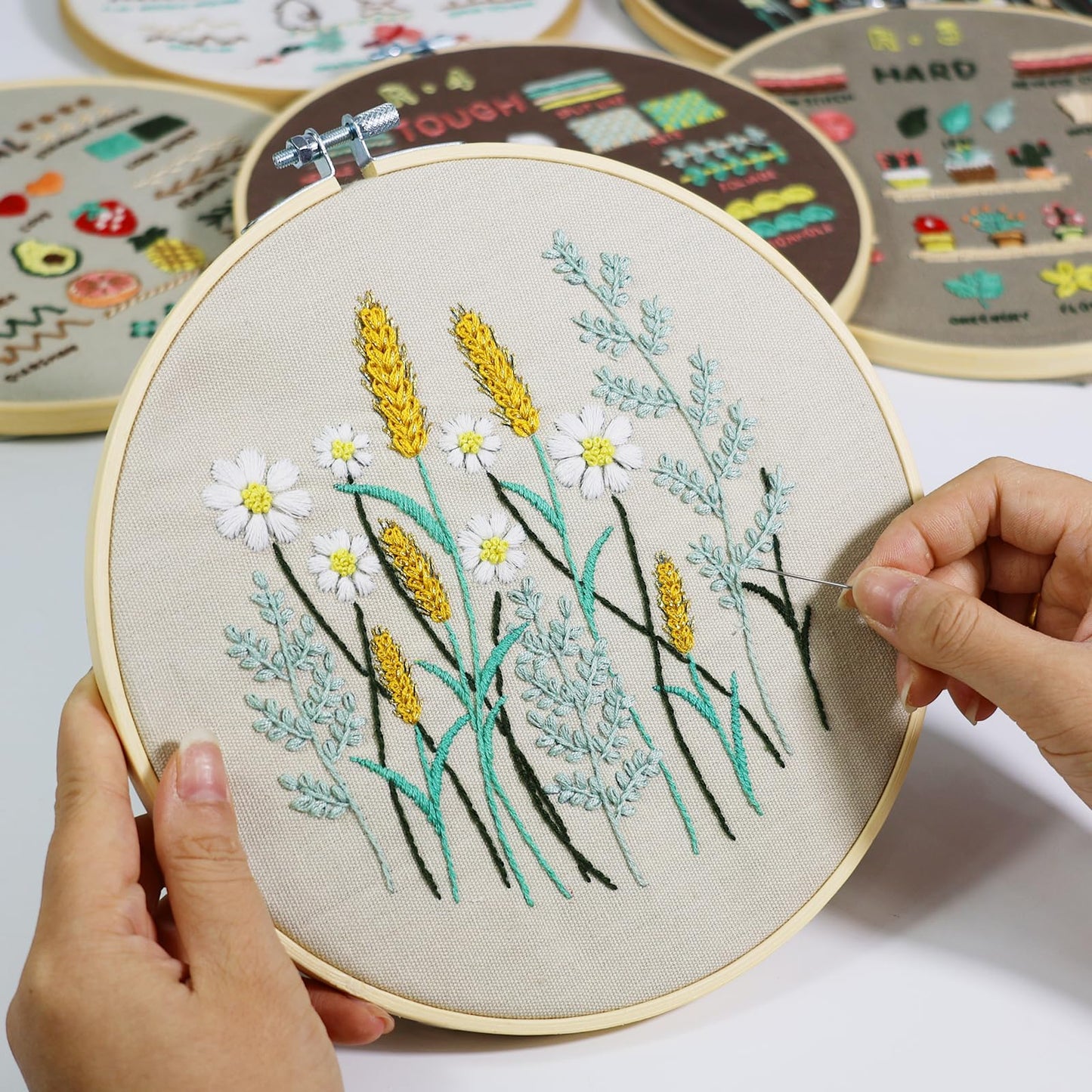 CYANFOUR 6 Stage Embroidery Kit for Beginners Adults, Easy to Learn 38 Different Stitches from Instruction & Video, Needlepoint Kits for Adults with Stamped Embroidery Patterns