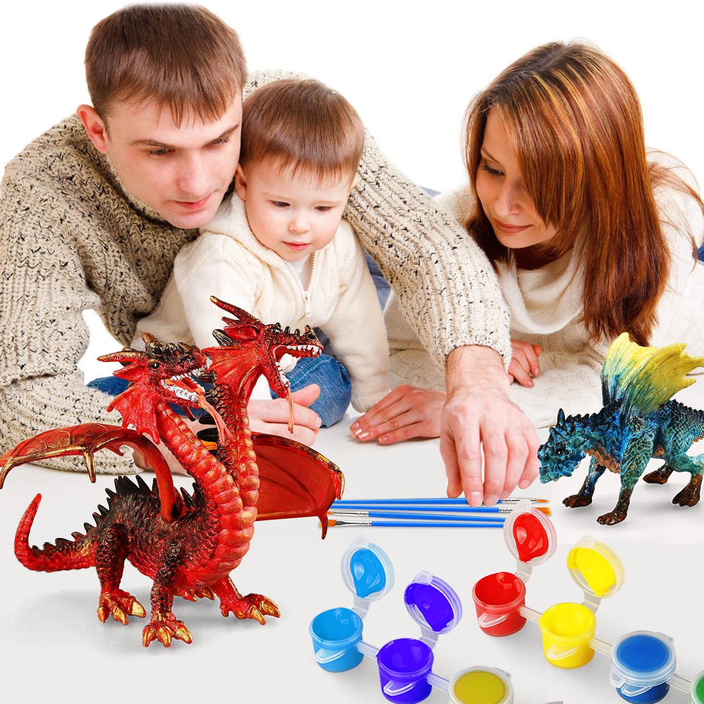 Ferthor Fun Dragon Toys DIY Painting Dragon Kit,Kids Arts Crafts Set with 13 Color Educational Toy to Paint Your Own Christmas Gift for Boys Girls 3 4 5 6 7 8 9 Year Old(3 Dinosaurs)