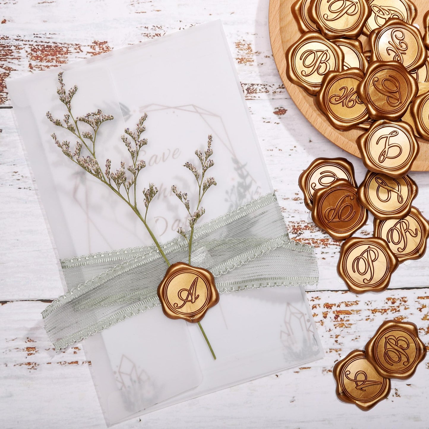 Yoption Initial A Wax Seal Stickers, 100 Pack Antique Gold Self Adhesive Envelope Seal Stickers for Wedding Party Birthday Christmas (A)