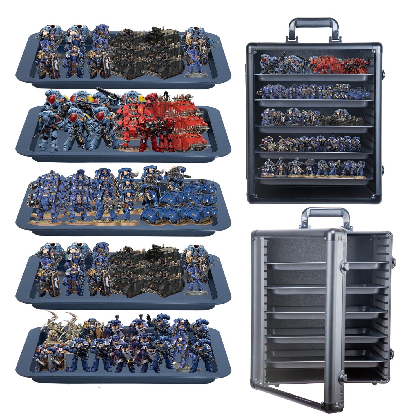 CROFEYTY Miniatures Storage Case Modular Miniatures Transport Case with 5 Trays,Miniatures Carrying Transport Display Storage Case Aluminum Alloy Frame (Black)