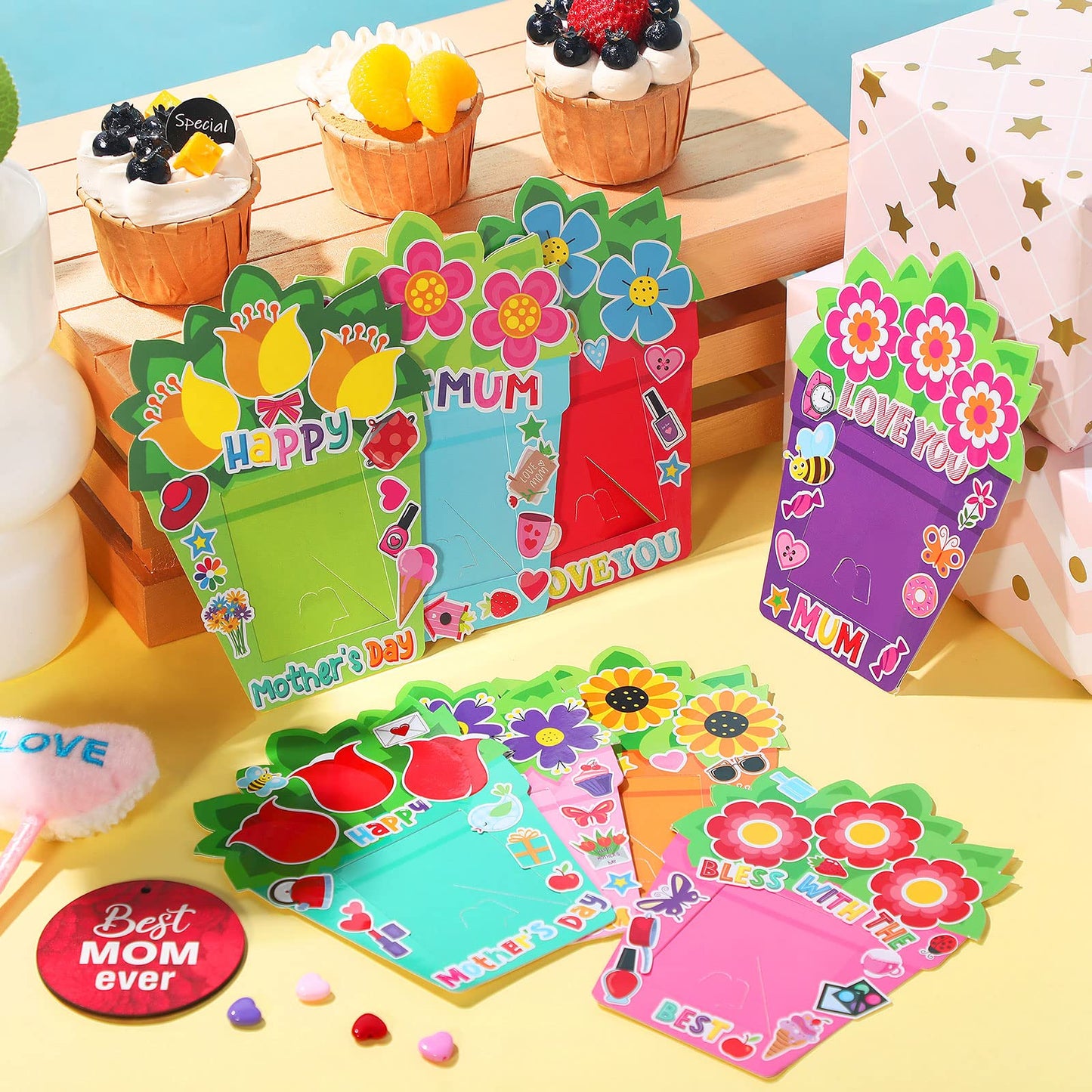 Fuutreo 96 Pieces Mother's Day Craft Kit, Mother's Day DIY Picture Frame, 48 Paper Photo Frames with 48 Sticker Sheets, DIY Classroom Activity, Party Decor, Mom Gift(Flower)