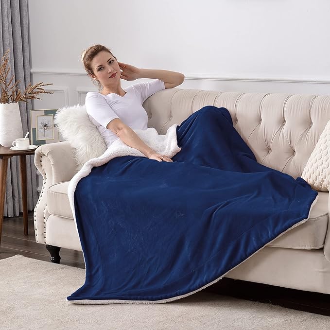 SOCHOW Sherpa Fleece Throw Blanket, Double-Sided Super Soft Luxurious Plush Blanket Twin Size, Navy Blue(60/inch X80/'')