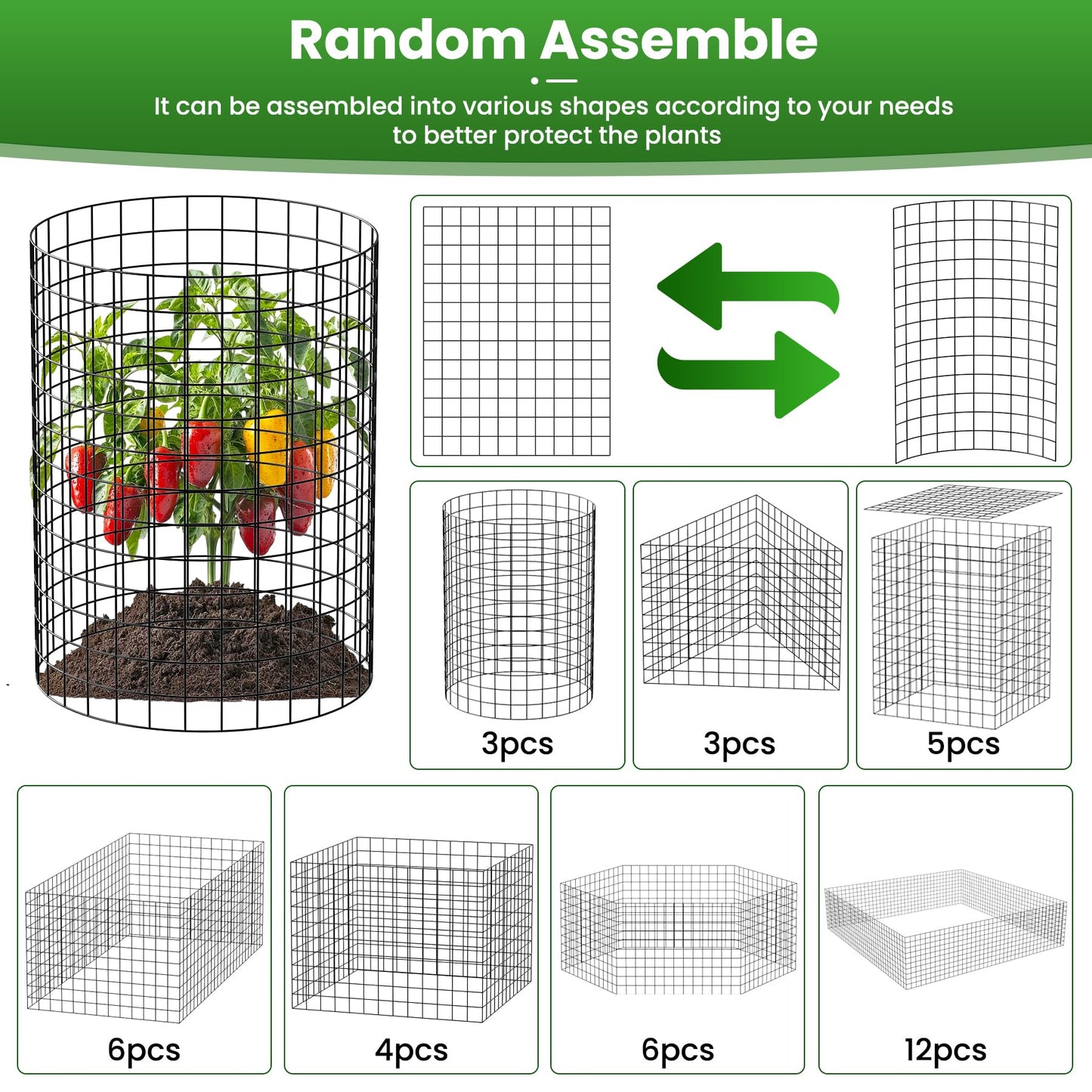 Nexum 45Pcs Plant Protectors from Animals – 16" x 12" Metal Tree Trunk Guards, Garden Plant Cloches & Expandable Plant Cages to Protect from Deer, Rabbits & Lawn