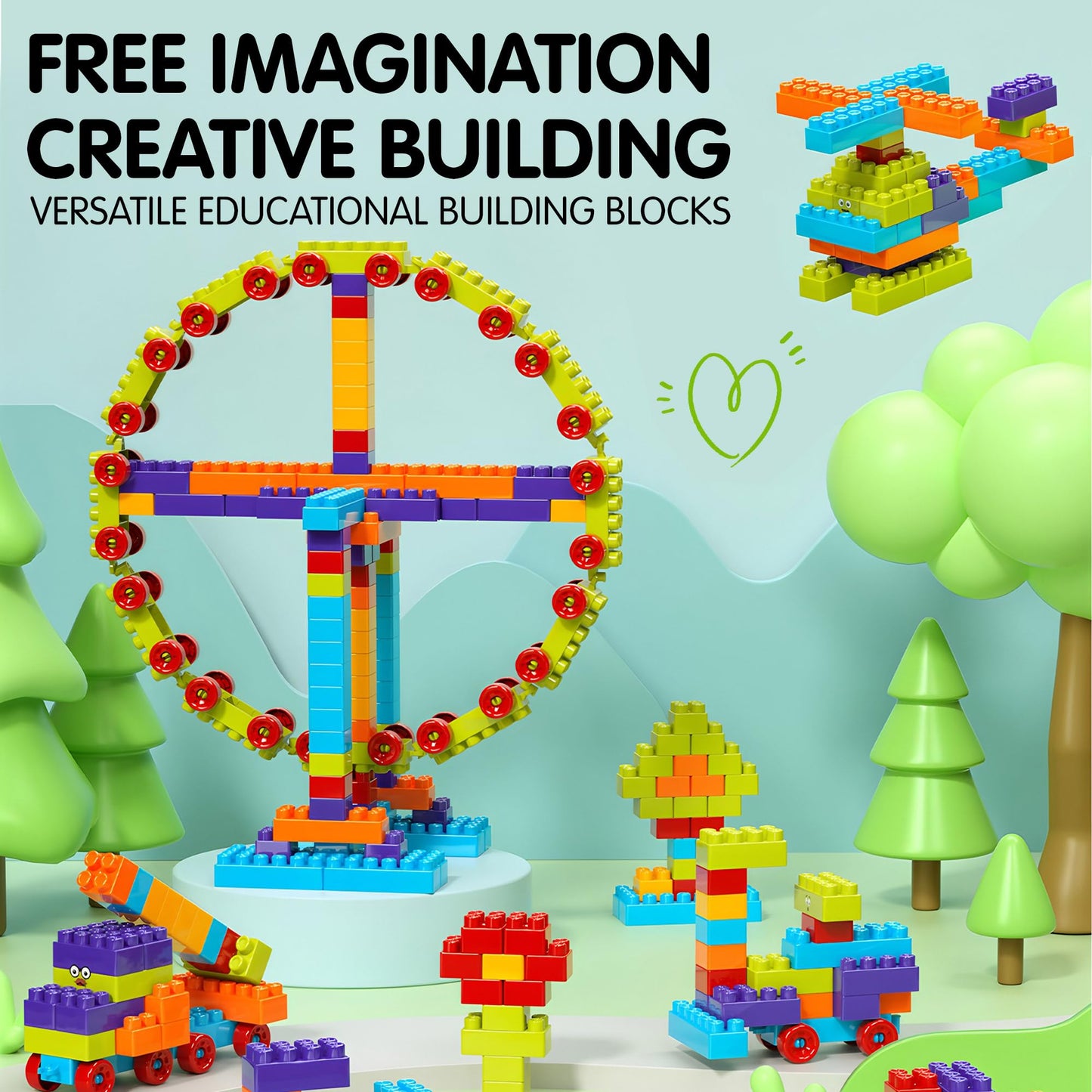 DIYBee 200 Pcs Building Blocks for Toddlers 1-3 & Up – STEM Toy Building Set with Storage Box, Mega Interlocking Building Blocks for Kids Boys & Girls, 20+ Creative Builds Educational Toy