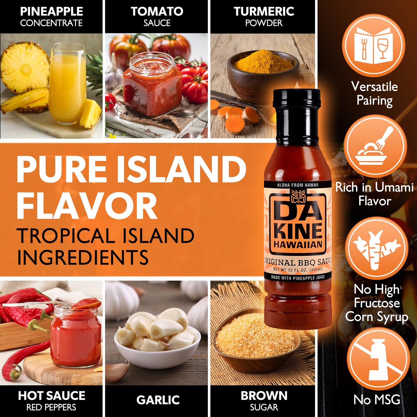 Da Kine Hawaiian BBQ Sauce, Premium Gourmet Barbecue Sauce Made in Small Batches, Gluten-Free BBQ Sauce for Meat, Fish, and Vegetables - Original 12 oz (1 Pack)