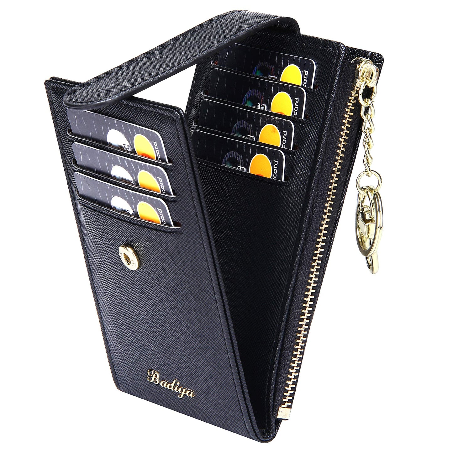 Badiya Slim Women Wallet RFID Blocking Bifold Compact 9 Card Slots Holder Wallets Soft Leather with Zipper Coin Pocket 2 ID Window