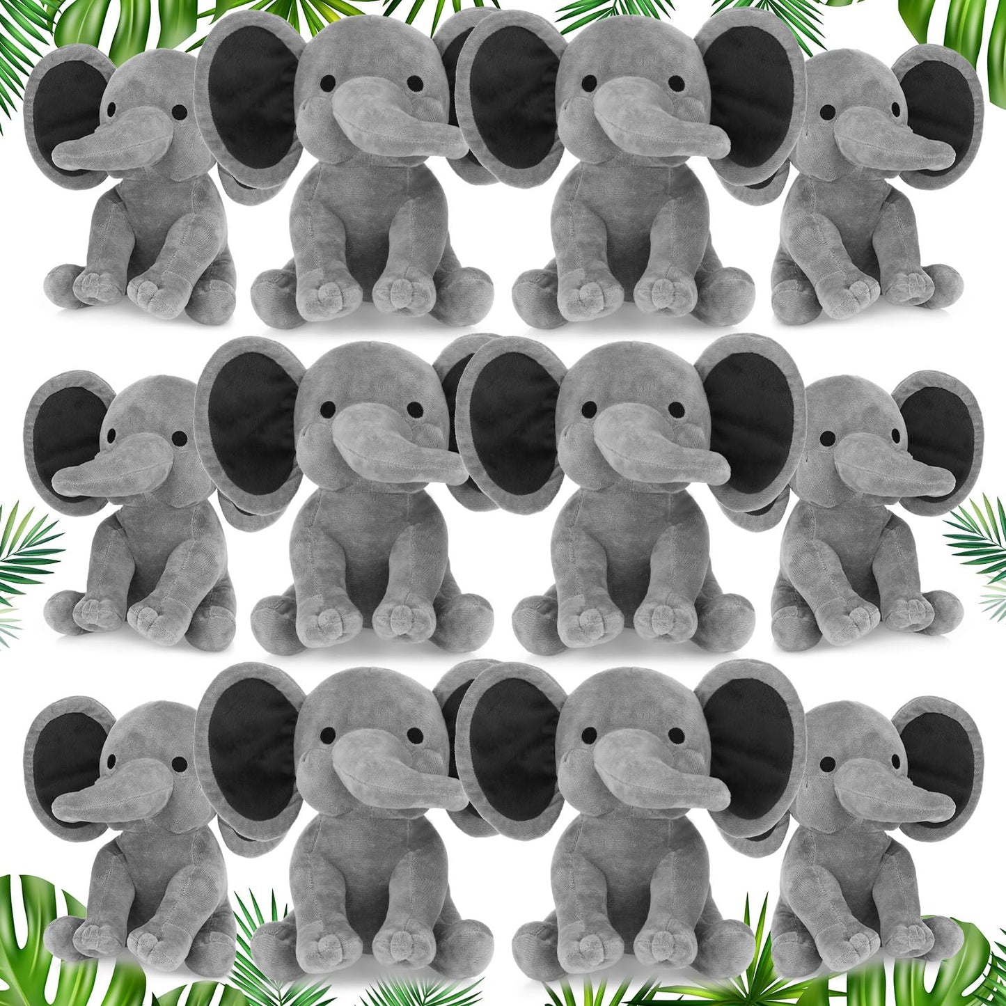 Tradder 12 Pcs Elephant Stuffed Animals 10 Inch Stuff Animal Plush Toy for Baby Shower Cute Soft Elephant Toys for Birth Stats Babies Girls Boys Infant Newborn Party Supplies Graduation Gift(Gray)