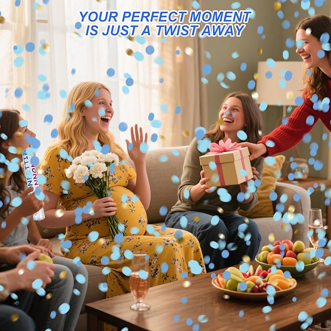 2 Pack Gender Reveal Confetti Cannon, 12 in Blue Round shaped Paper Party Poppers Cannons, Confetti Poppers For Baby Boy Girl Gender Reveal Baby Showers (Round, Blue)