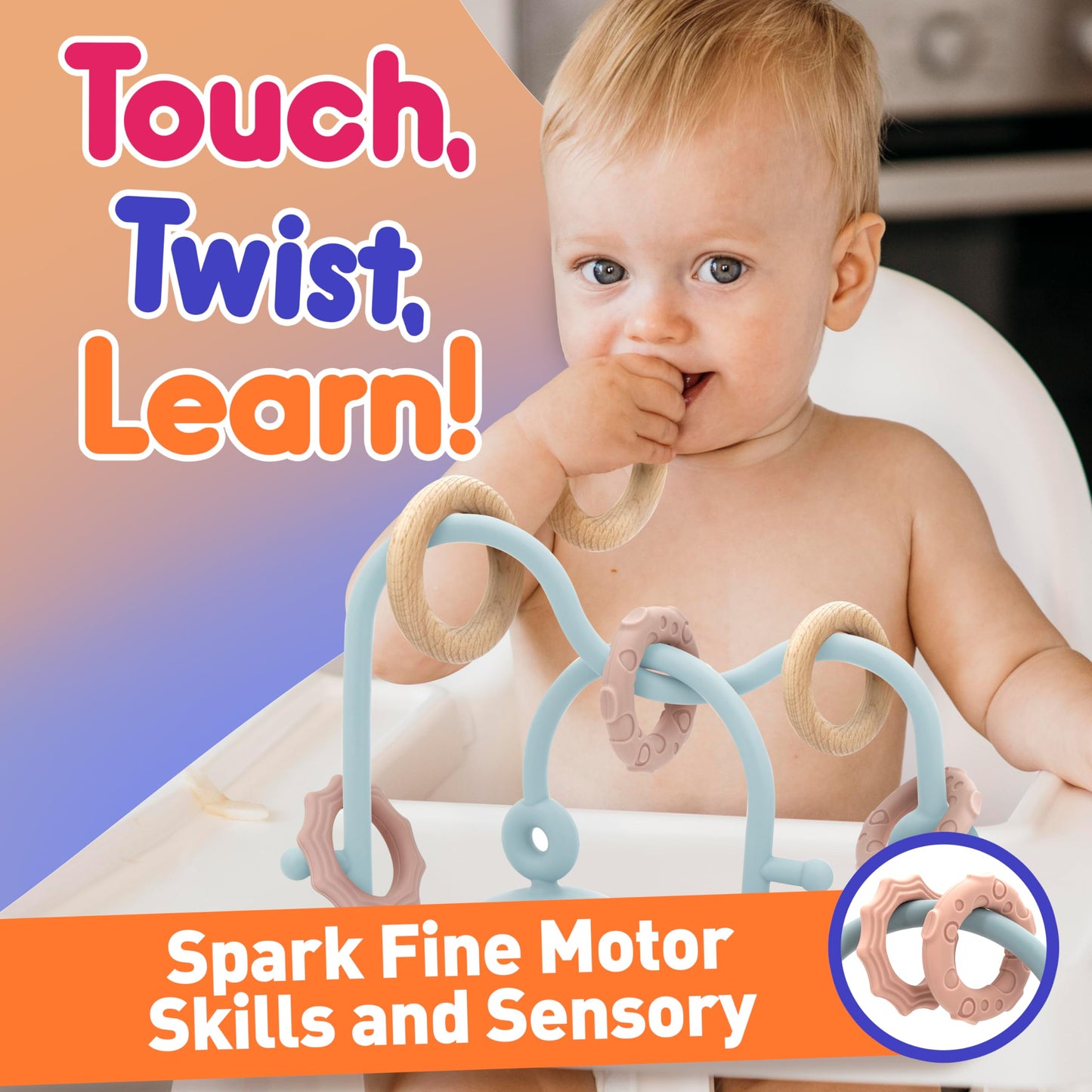 Ascnduup Baby Suction Cup Sensory Toy - Gentle 24hr Adhesion Montessori Sensory Teething Highchair Toy Gift for 0-6 6-12 Months Babies, Interactive Silicone Bath Teether Toys for Infants, Toddlers