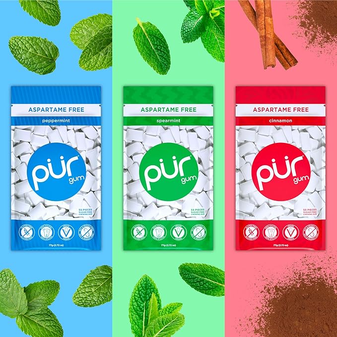 PUR Gum | Aspartame Free Chewing Gum | 100% Xylitol | Variety Pack, Amazon Exclusive, 55 Pieces (Pack of 3)