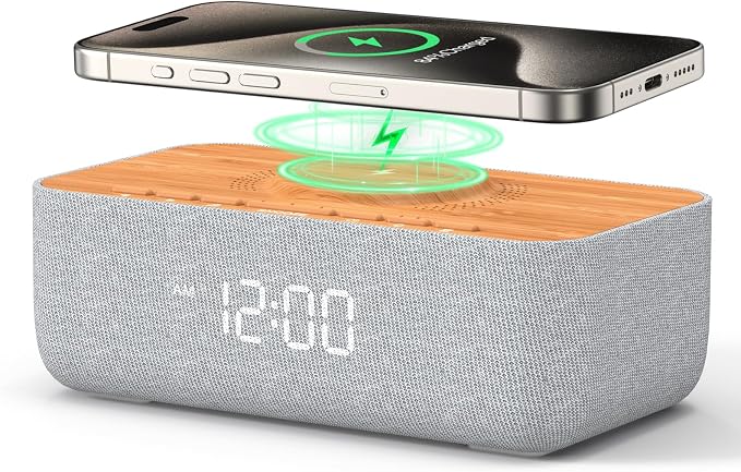 REACHER 15W Magnetic Wireless Charging Alarm Clock with White Noise Machine