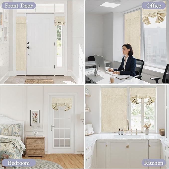 RYB HOME Door Window Curtains 69 inches, 100% Blackout Natural Linen Blended Privacy French Glass Door Window Curtain/Shade with White Layer Coating, W26 x L69, Beige, 1 Panel