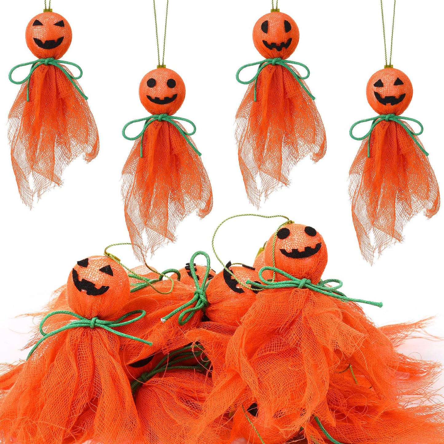 Kinlop 16 Pcs Halloween Pumpkin Hanging Ornaments 3.5 Inch Small Hanging Ghosts Tree Ornaments Orange Cute Pumpkin Decor for Halloween Party Yard Garden Tree Decoration