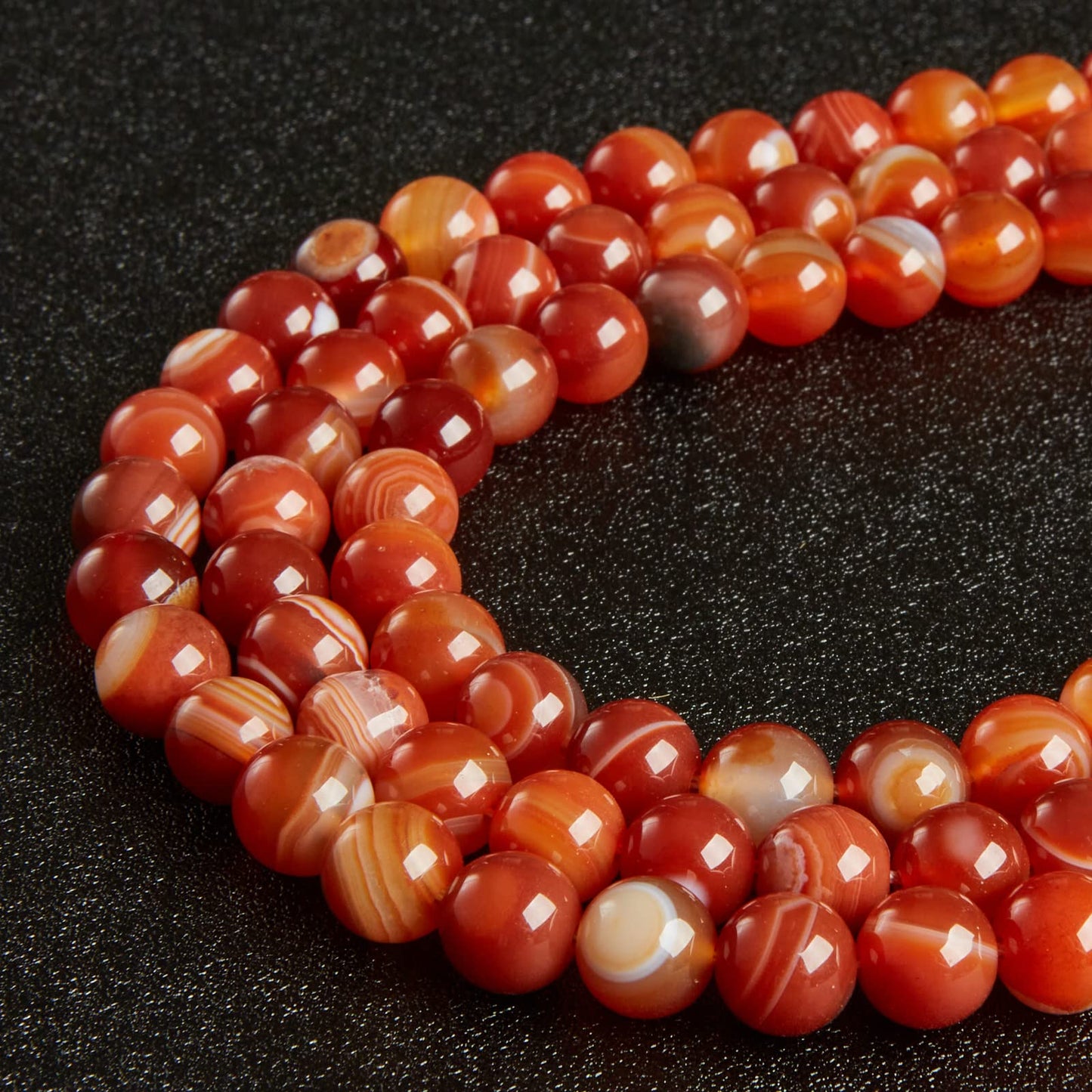 60pcs 6mm Orange Stripe Agate Beads Natural Gemstone Beads Round Loose Beads for Jewelry Making