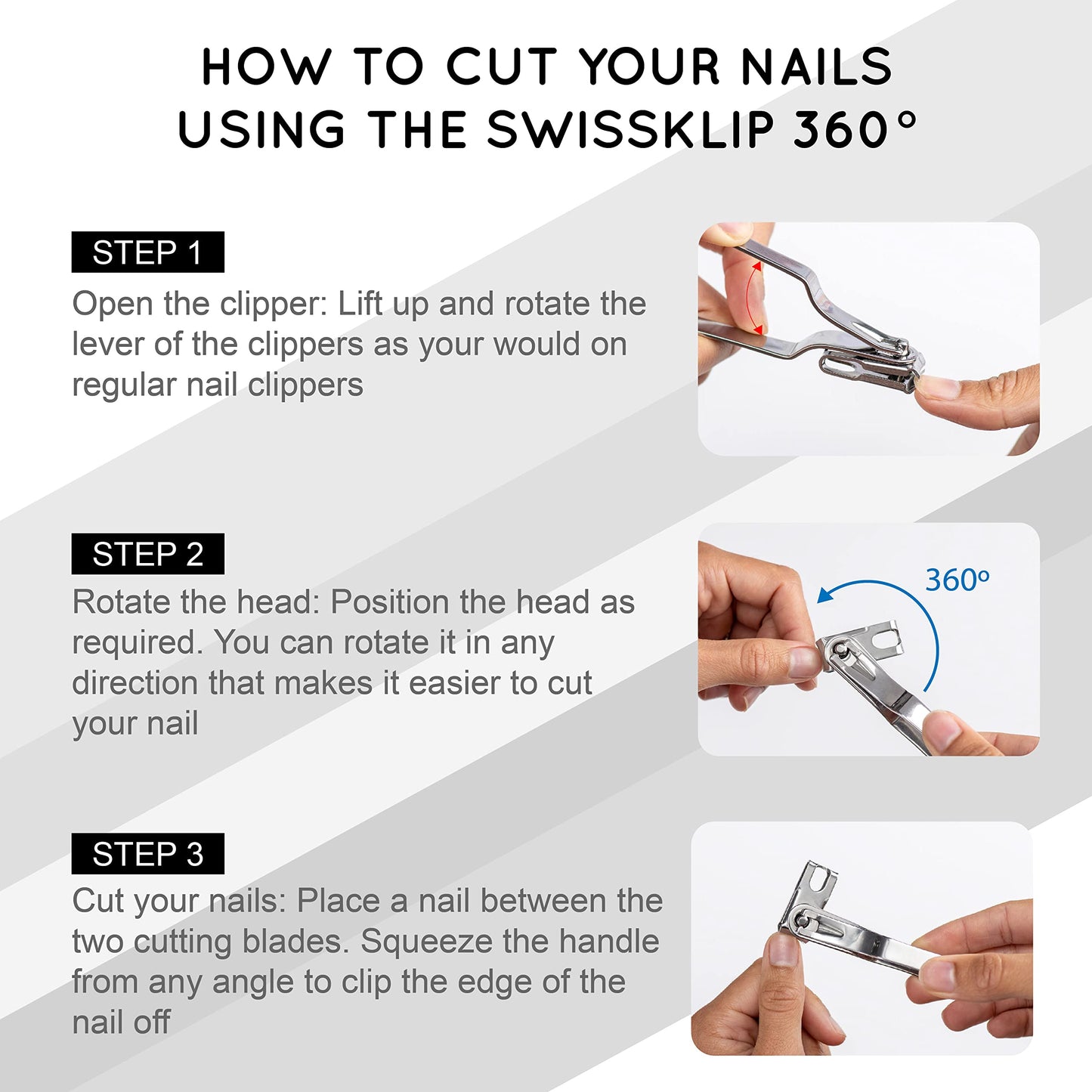 Swissker by Swissklip Nail Clippers for Men & Women I Finger Nail Clippers for Adult with 360 Degree Rotating Head I Fingernail Clippers for Women I Surgical-Grade Stainless Steel Material (2 Pack)